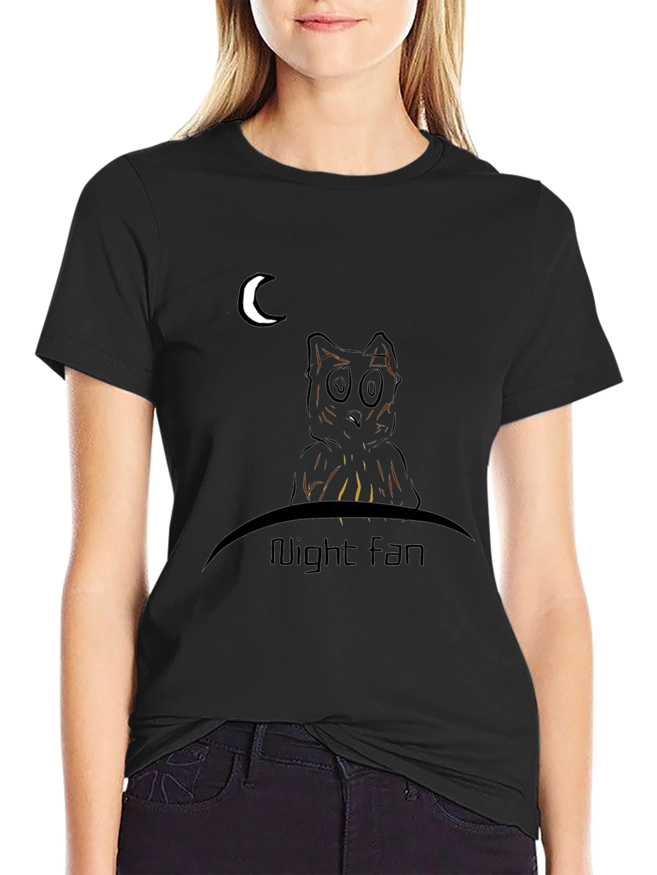 Night Fan T-Shirt - Owl and Moon Design