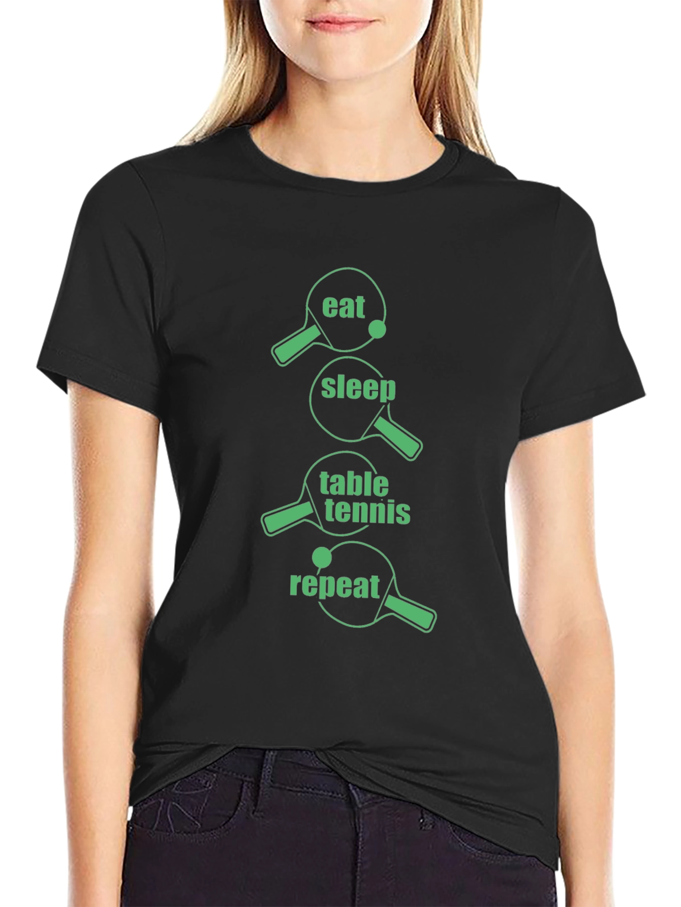 Eat Sleep Table Tennis Repeat Black T-Shirt
