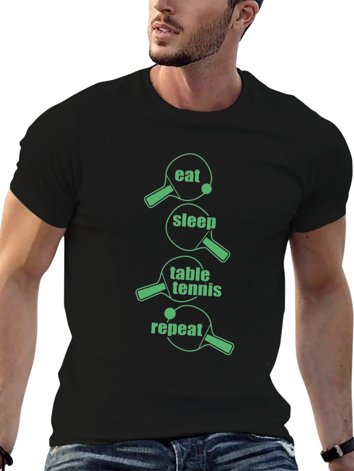 Eat Sleep Table Tennis Repeat Black T-Shirt