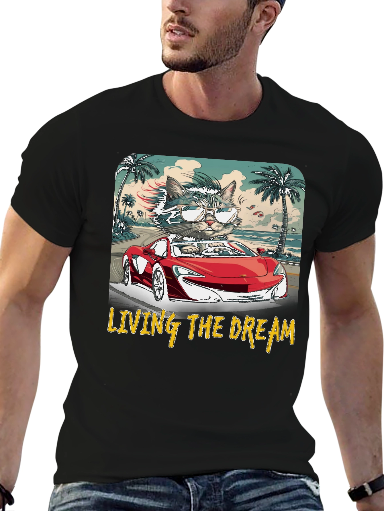 Living the Dream Cat Driving T-Shirt