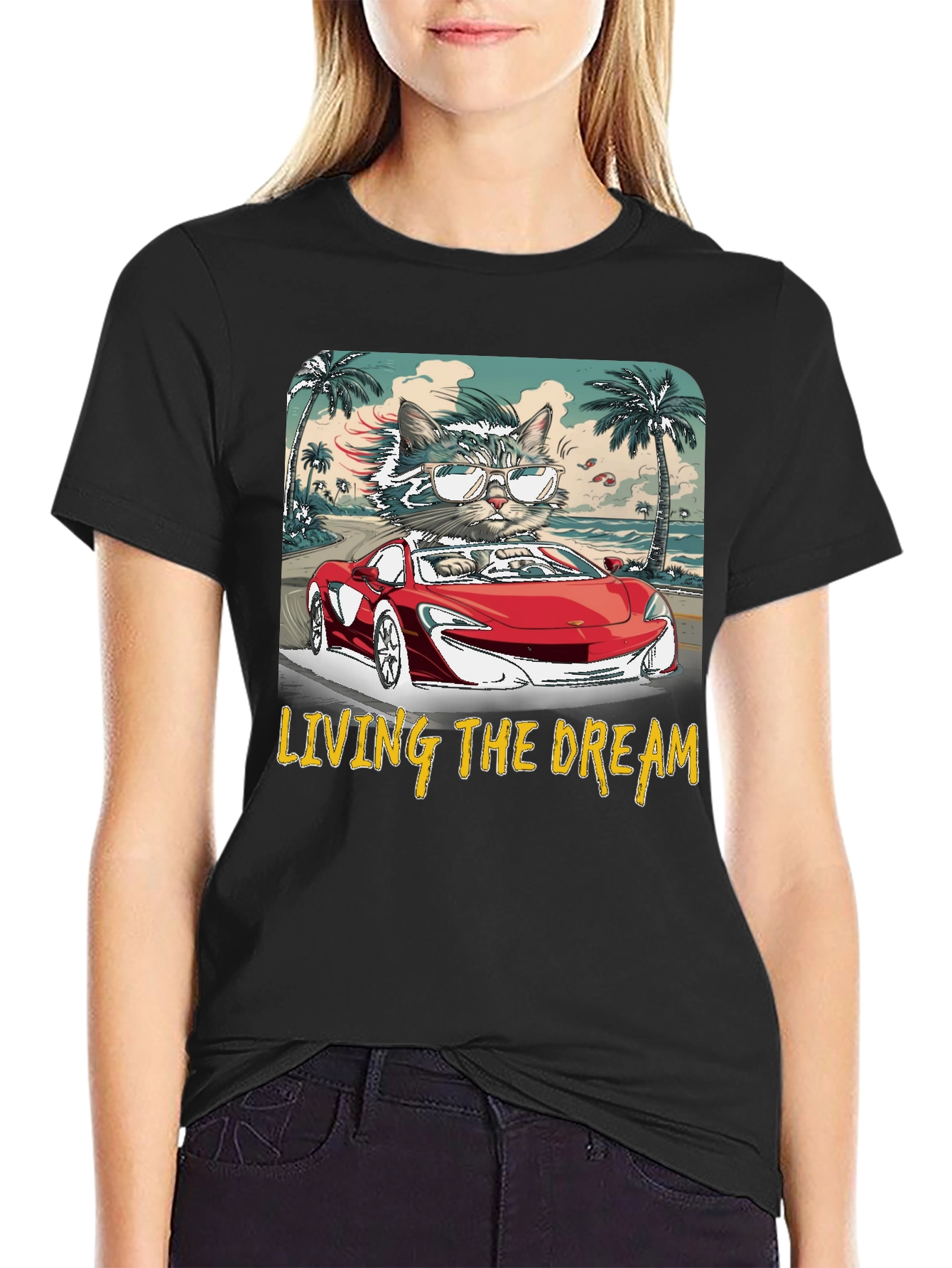 Living the Dream Cat Driving T-Shirt