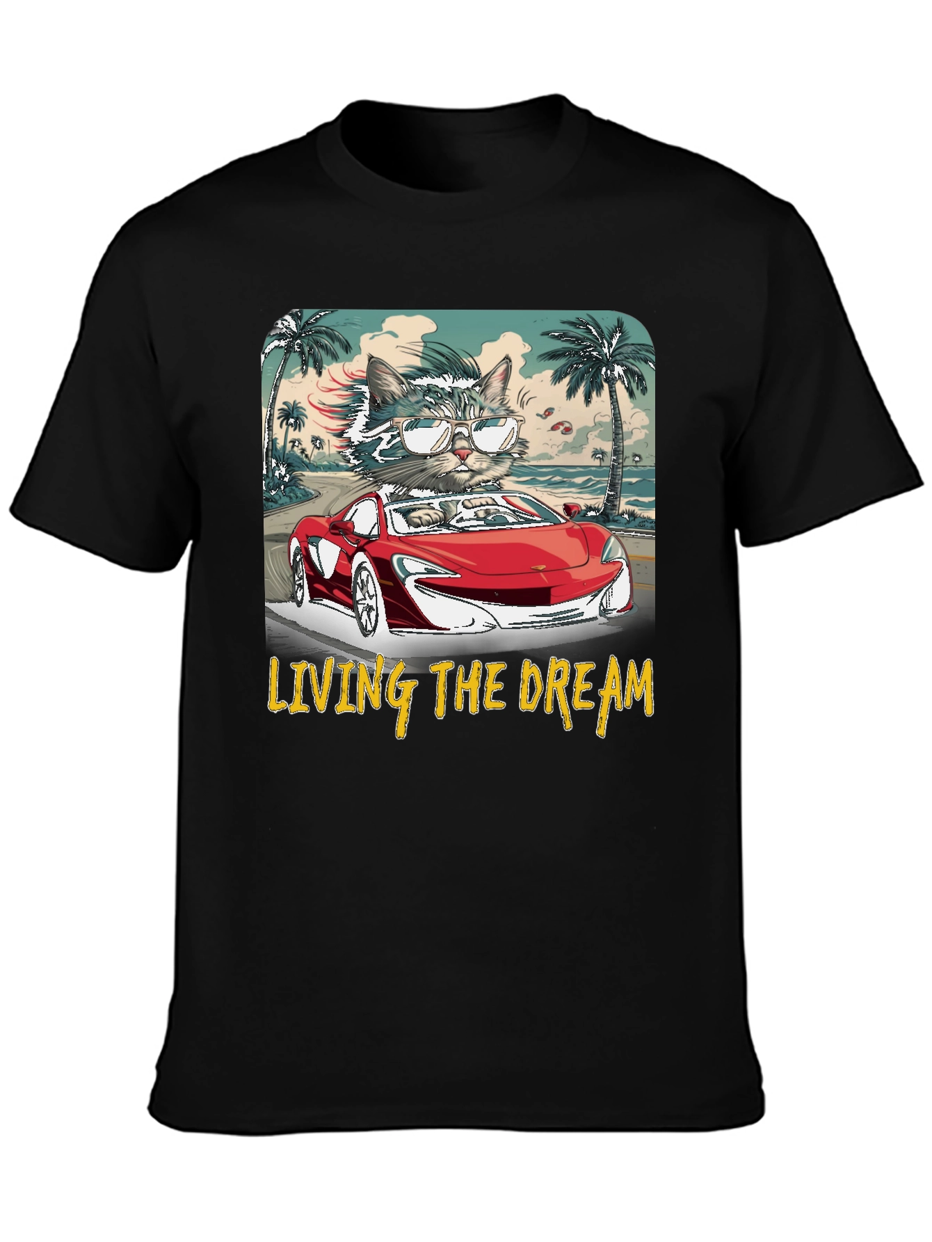 Living the Dream Cat Driving T-Shirt