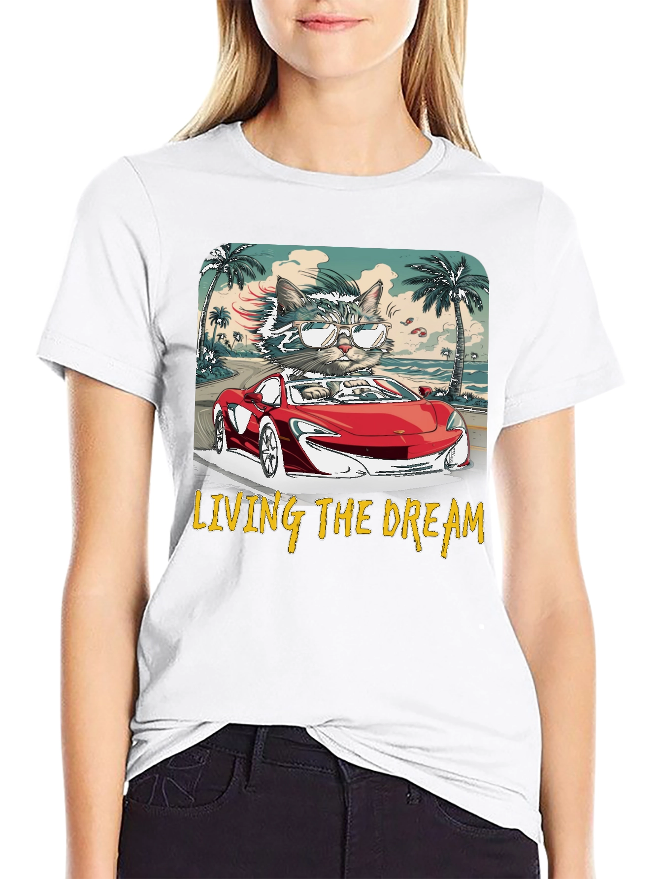 Living the Dream Cat Driving T-Shirt