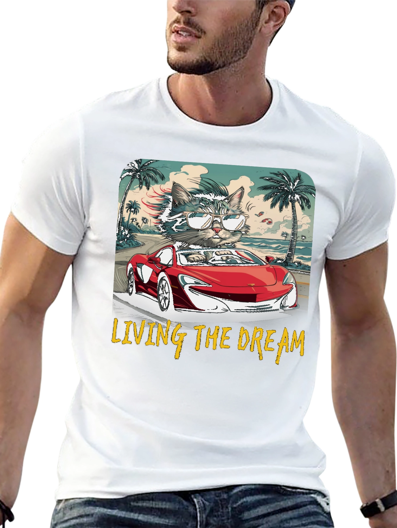 Living the Dream Cat Driving T-Shirt