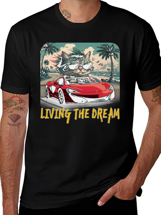 Living the Dream Cat Driving T-Shirt