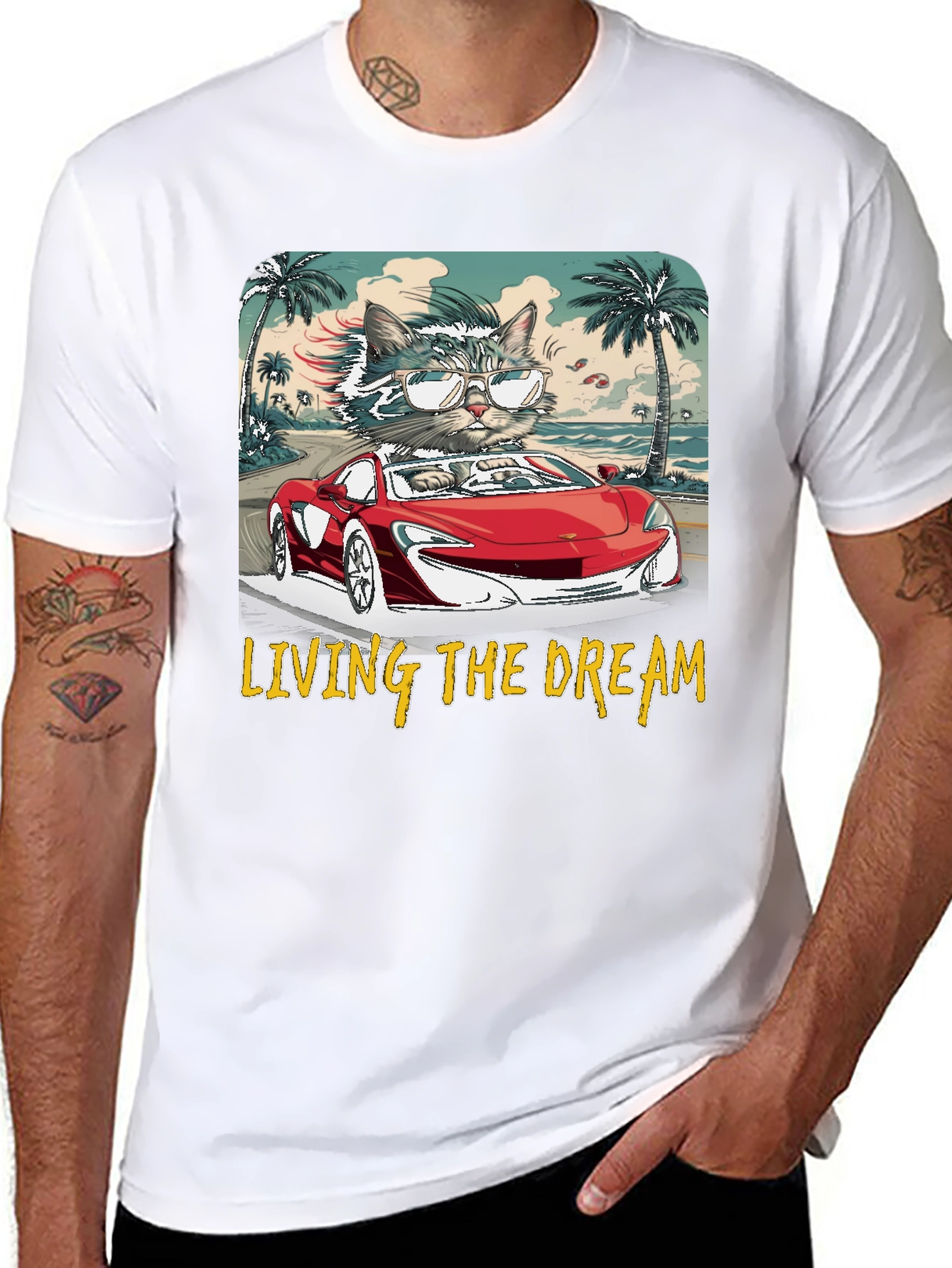 Living the Dream Cat Driving T-Shirt