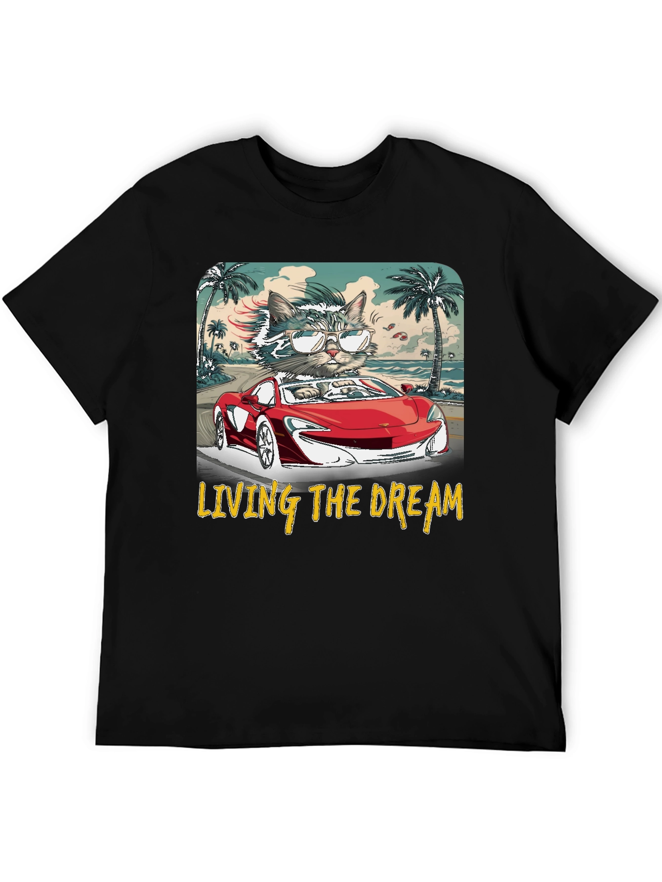 Living the Dream Cat Driving T-Shirt