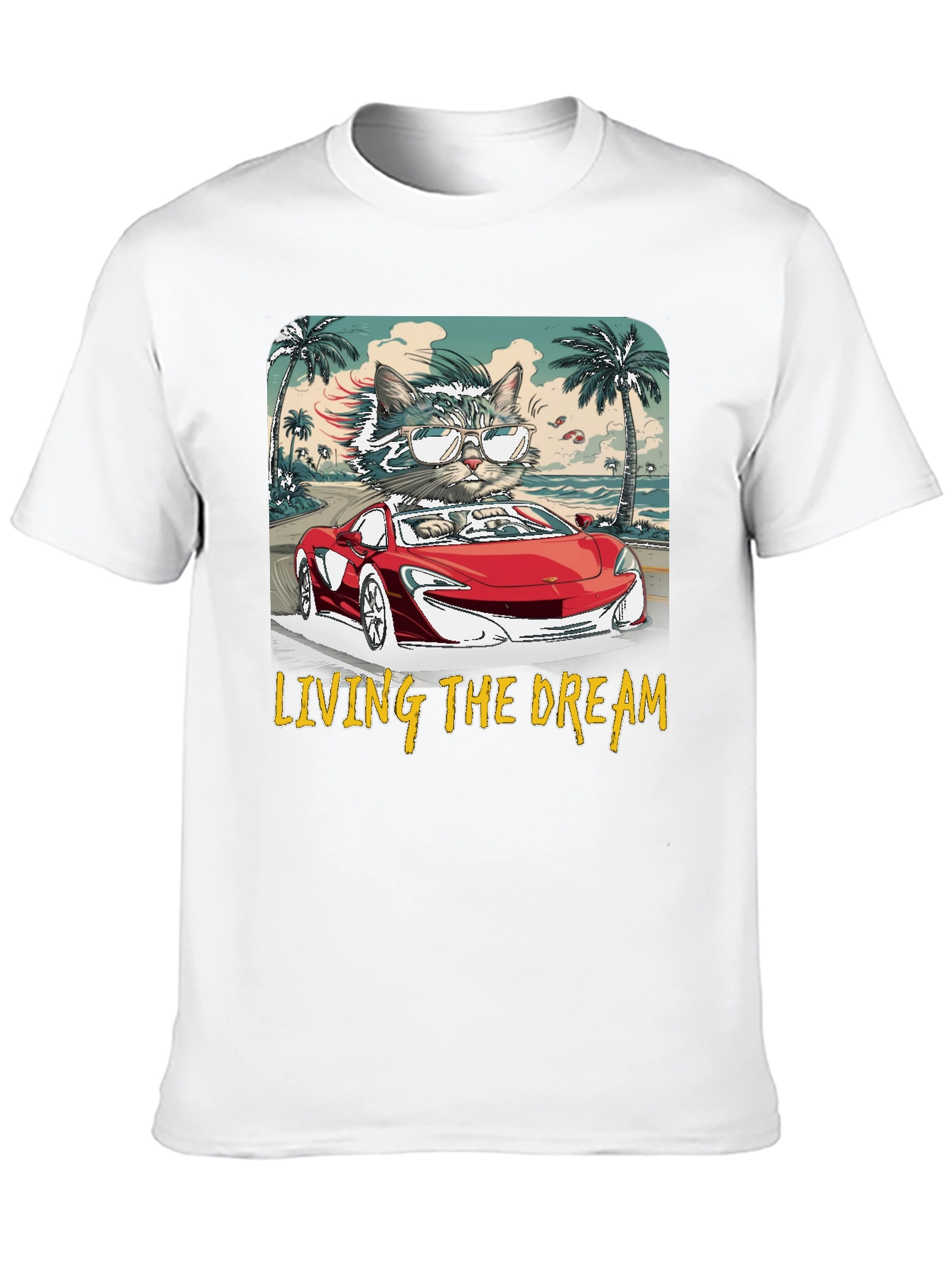 Living the Dream Cat Driving T-Shirt