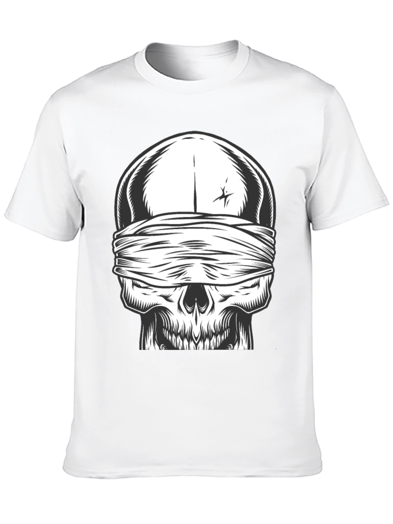 Skull with Bandana Graphic Tee - Black Cotton Shirt