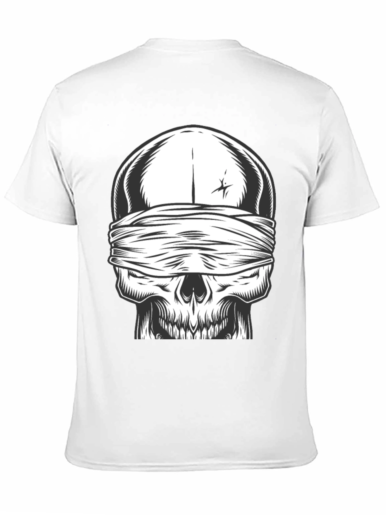 Skull with Bandana Graphic Tee - Black Cotton Shirt