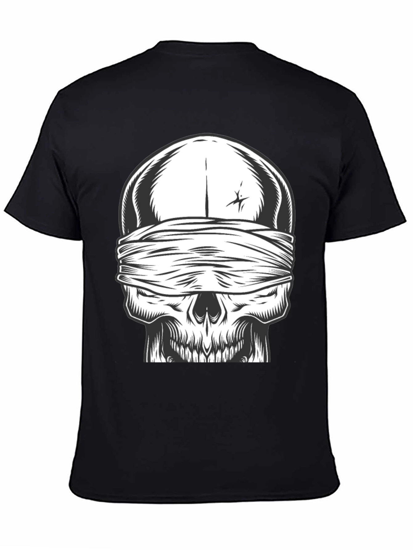 Skull with Bandana Graphic Tee - Black Cotton Shirt