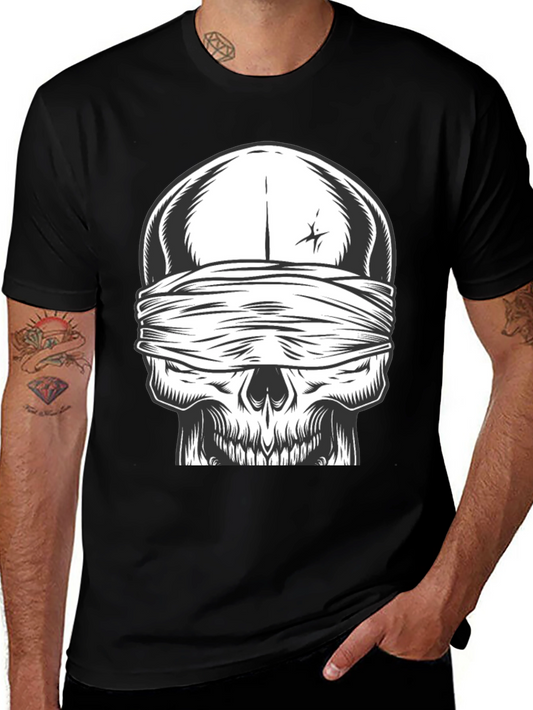 Skull with Bandana Graphic Tee - Black Cotton Shirt