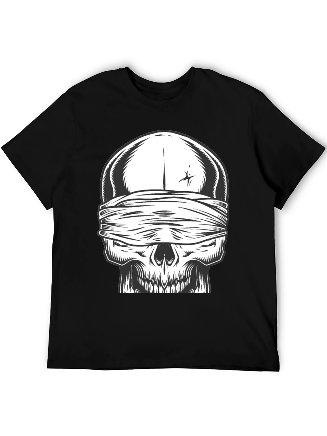 Skull with Bandana Graphic Tee - Black Cotton Shirt