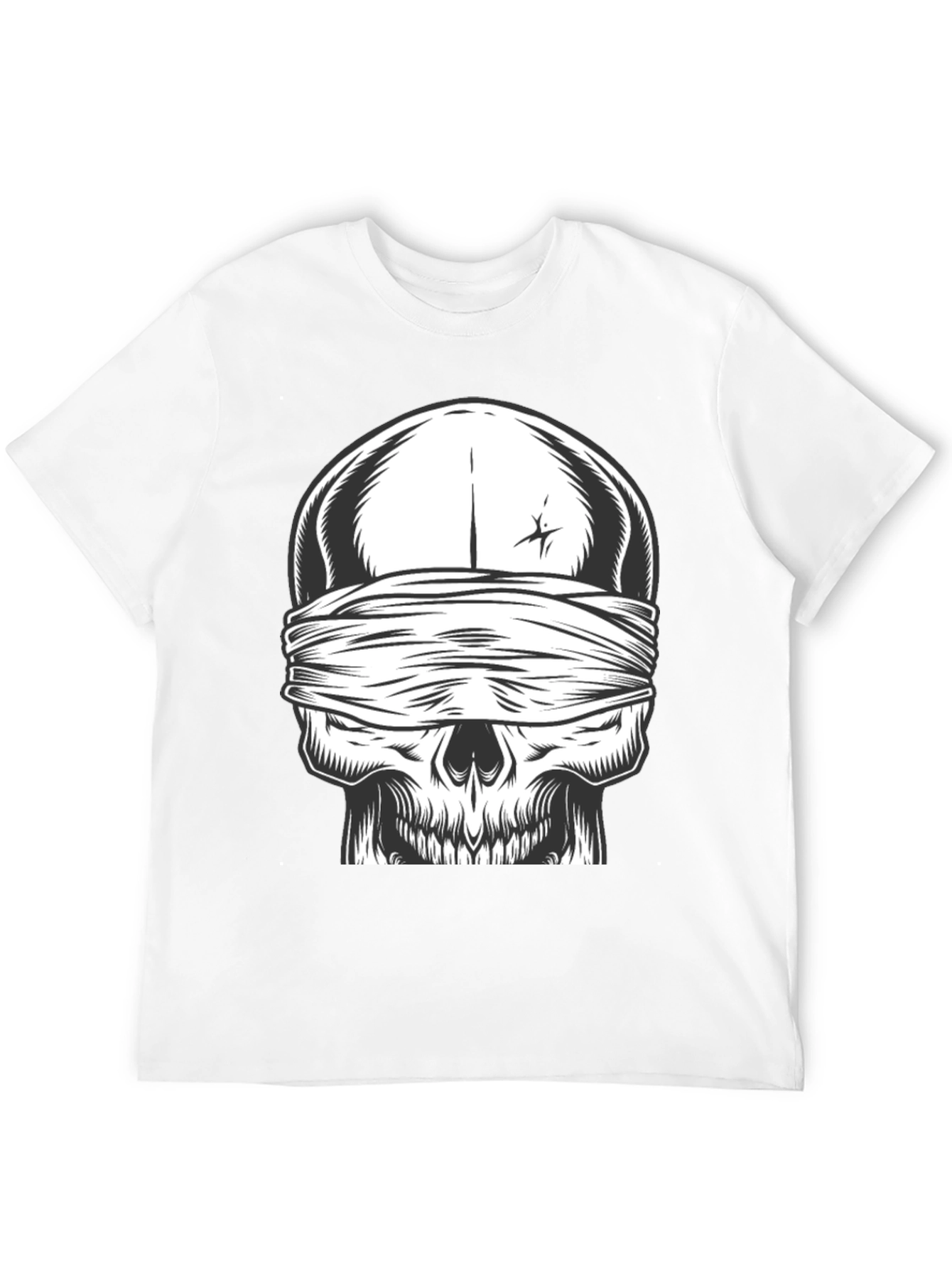 Skull with Bandana Graphic Tee - Black Cotton Shirt