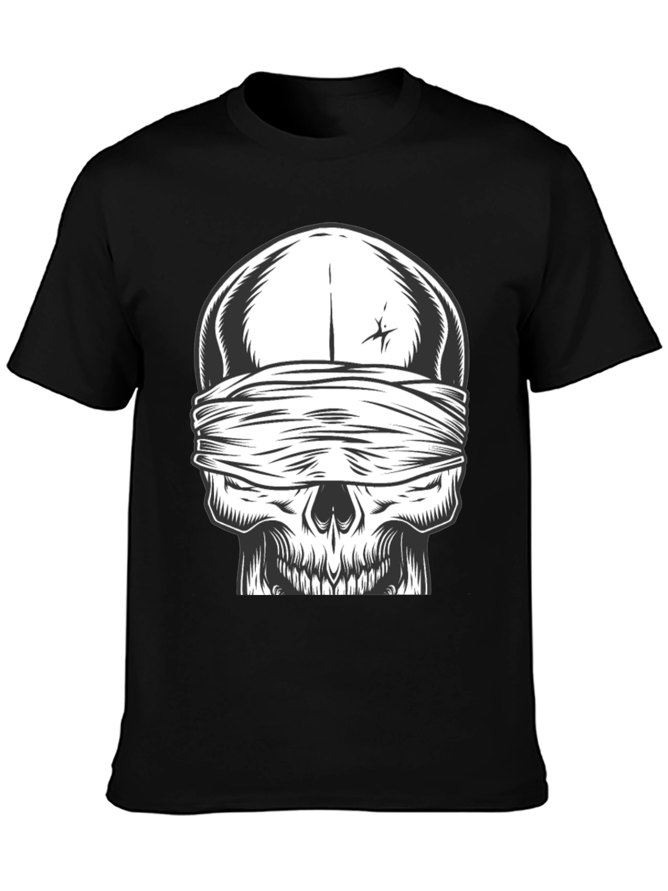 Skull with Bandana Graphic Tee - Black Cotton Shirt