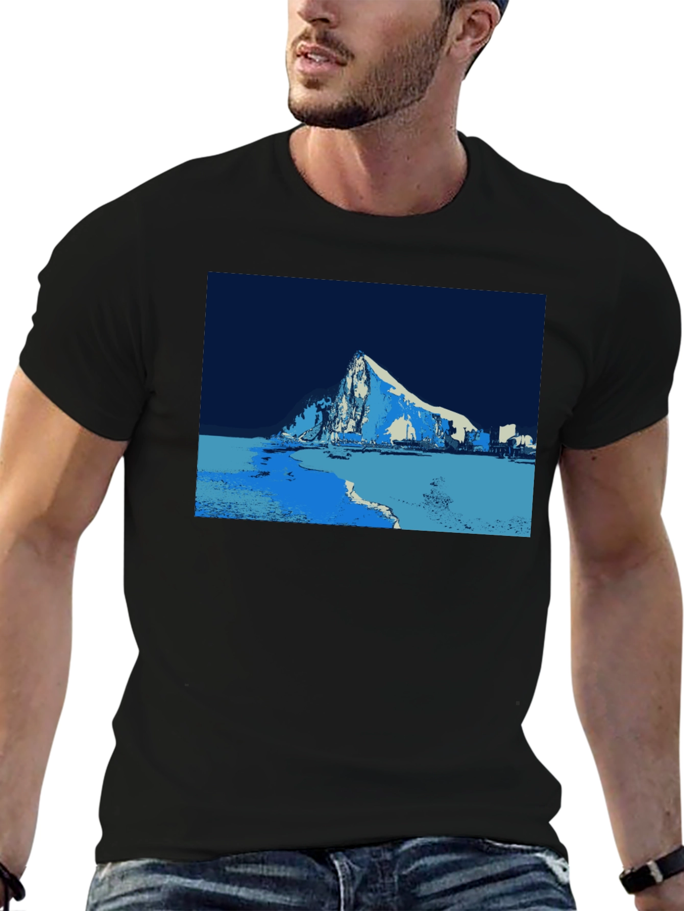 Stylized Mountain Graphic Tee - Black