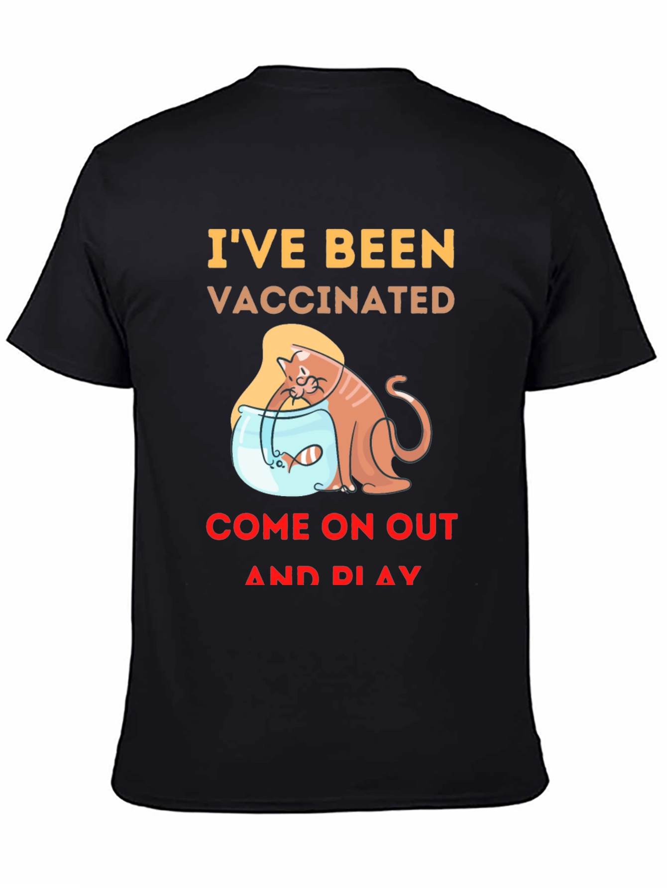 Vaccinated Cat & Fish T-Shirt - Playful Design