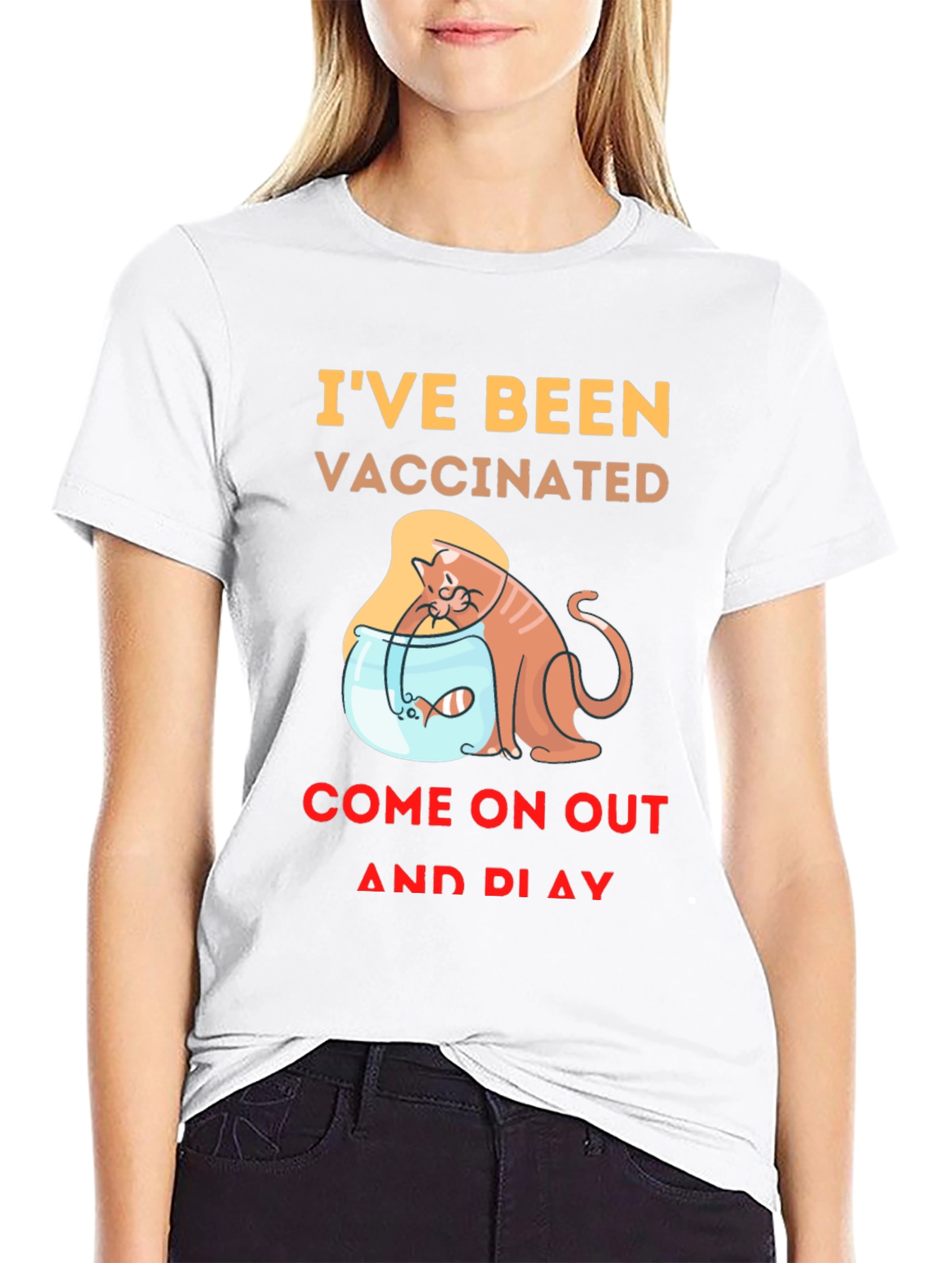 Vaccinated Cat & Fish T-Shirt - Playful Design