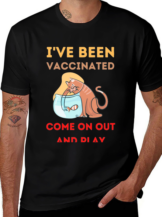 Vaccinated Cat & Fish T-Shirt - Playful Design