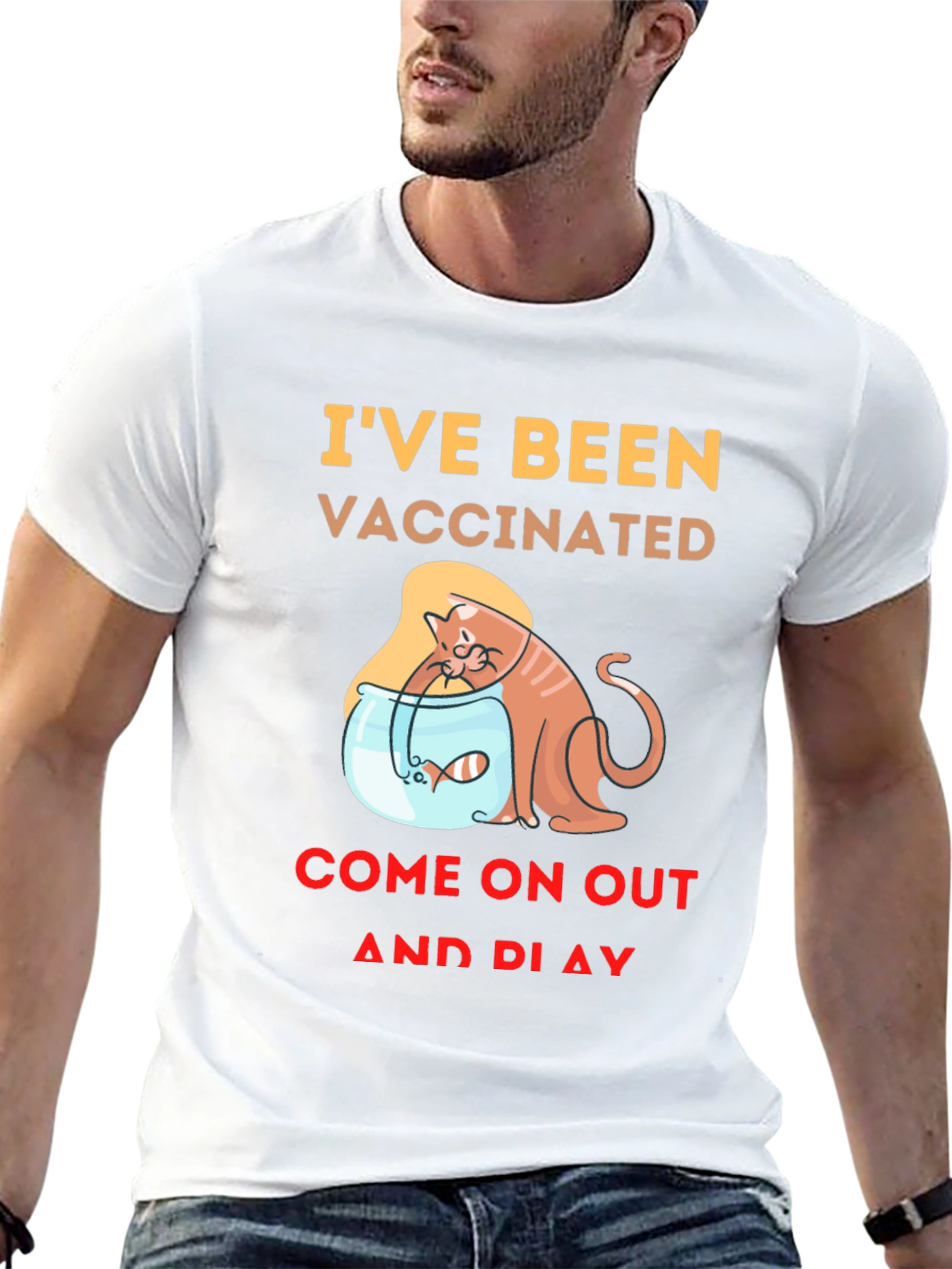 Vaccinated Cat & Fish T-Shirt - Playful Design