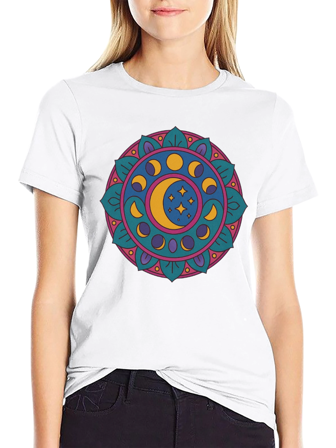 Moon Phases Mandala Graphic T-Shirt - Black