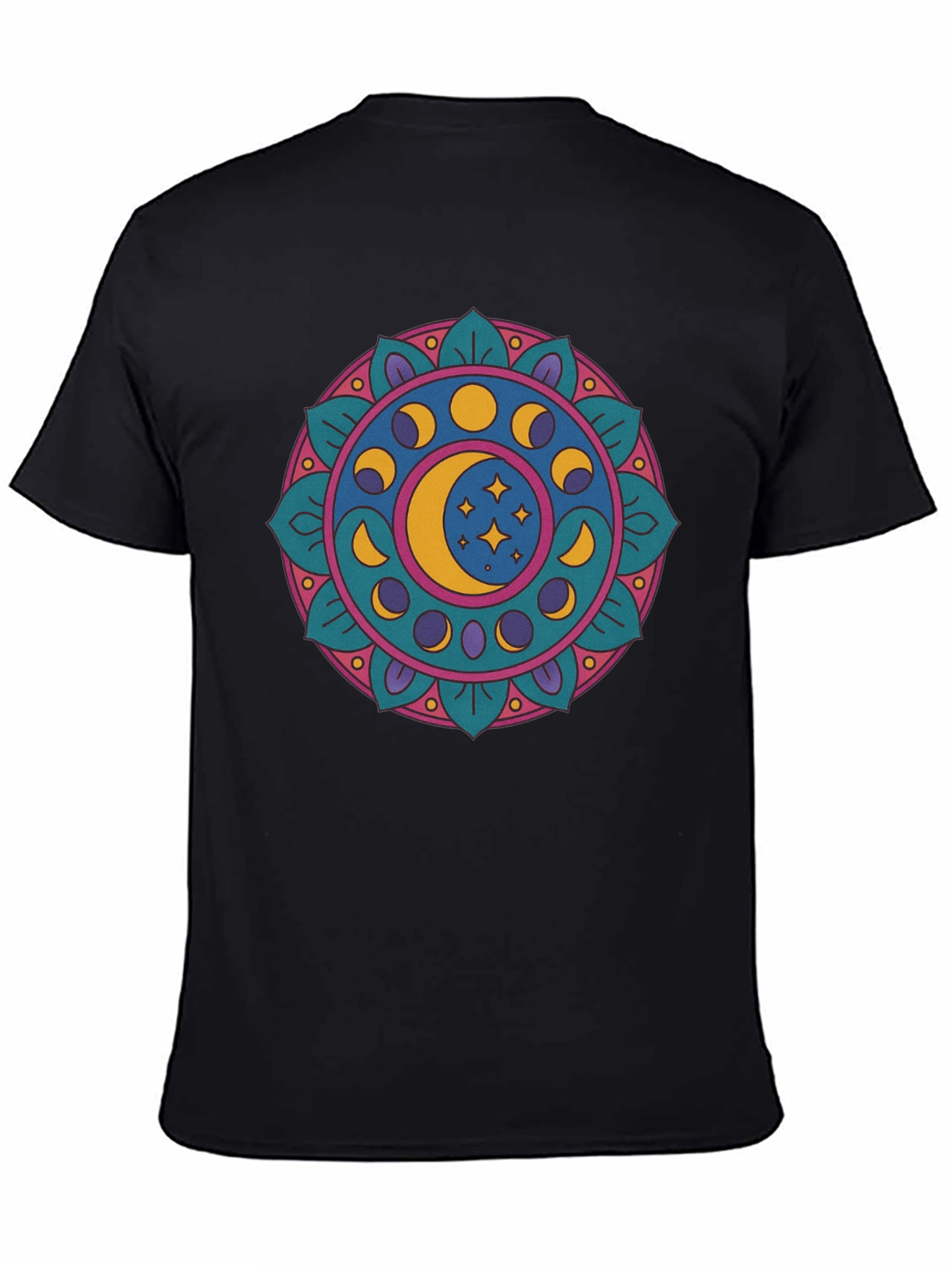 Moon Phases Mandala Graphic T-Shirt - Black