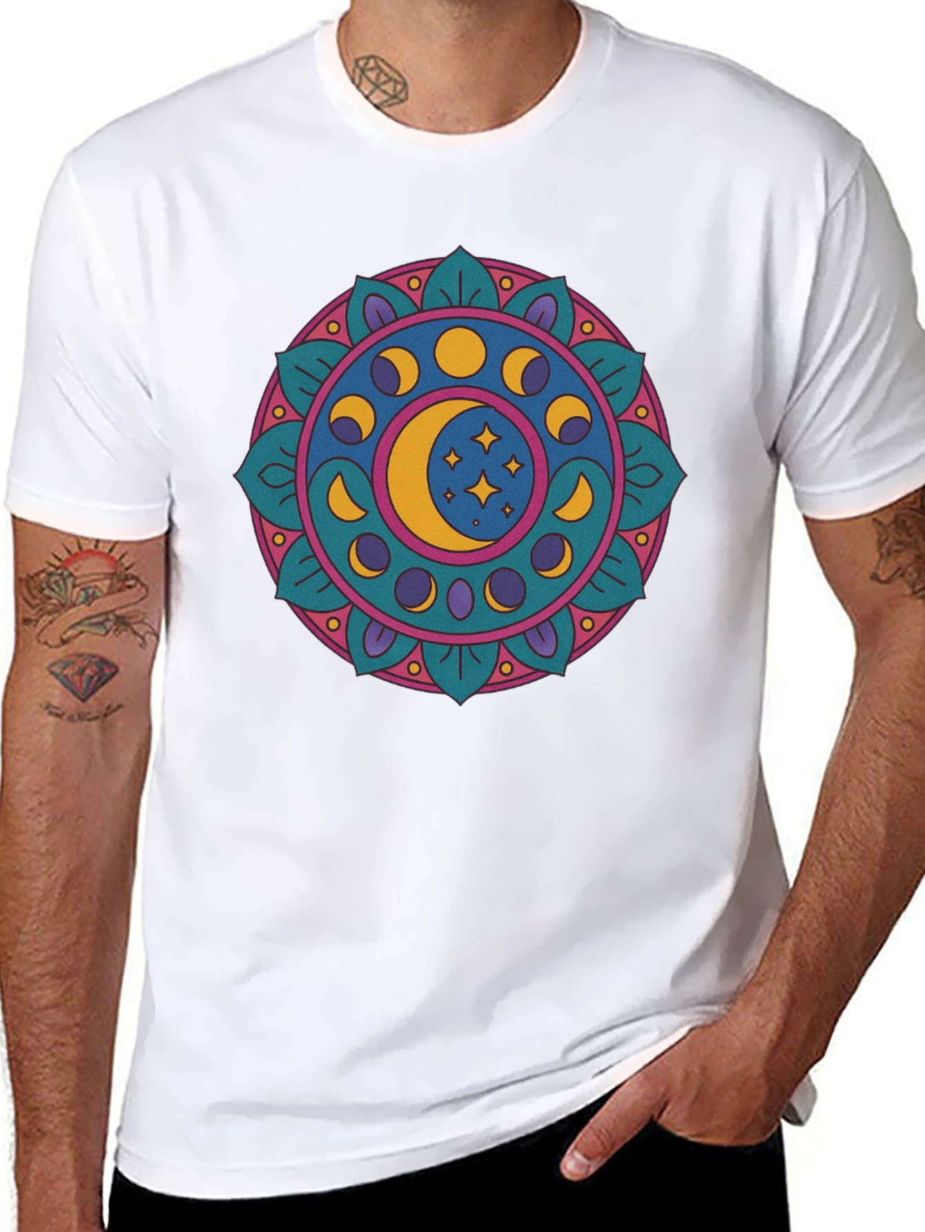 Moon Phases Mandala Graphic T-Shirt - Black