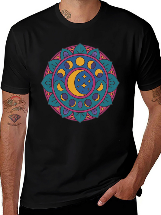 Moon Phases Mandala Graphic T-Shirt - Black