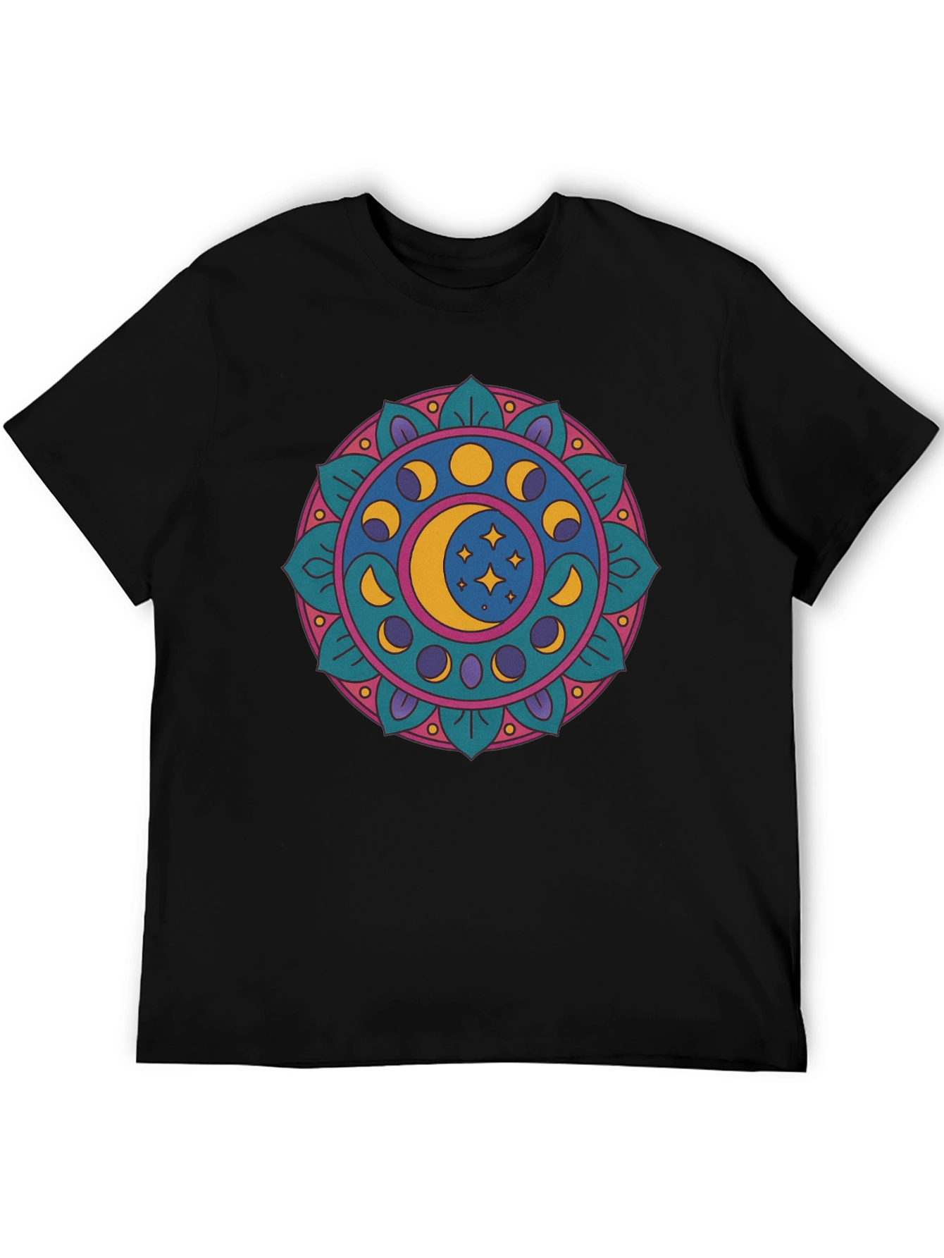 Moon Phases Mandala Graphic T-Shirt - Black