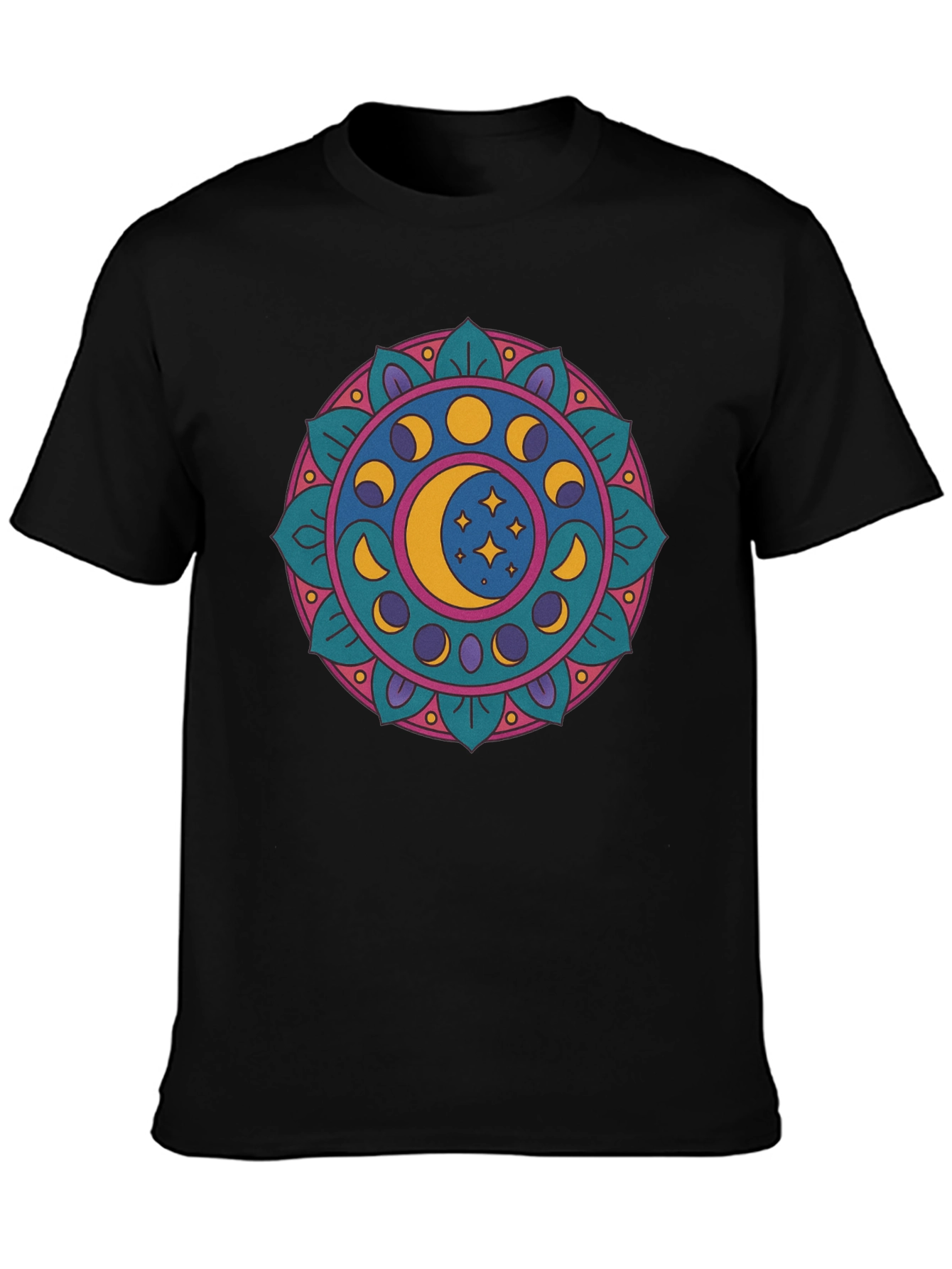 Moon Phases Mandala Graphic T-Shirt - Black