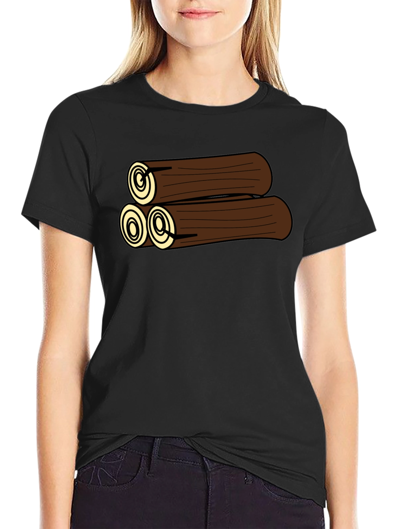 Cartoon Log Pile Graphic Tee - Black