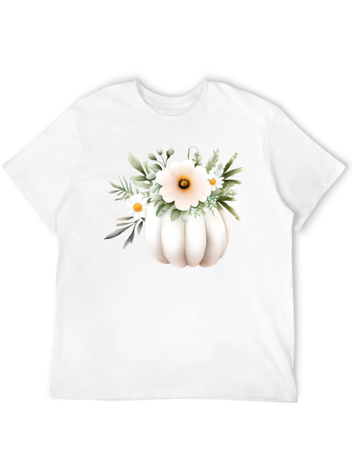 Floral Pumpkin Graphic Tee - Black Cotton Blend