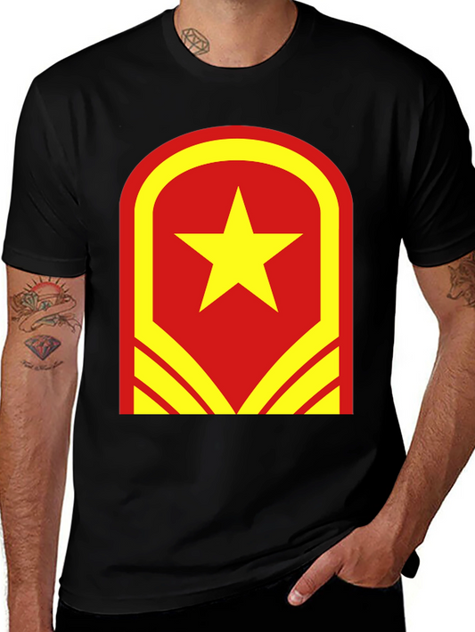 Red & Yellow Star Graphic T-Shirt - Casual Wear
