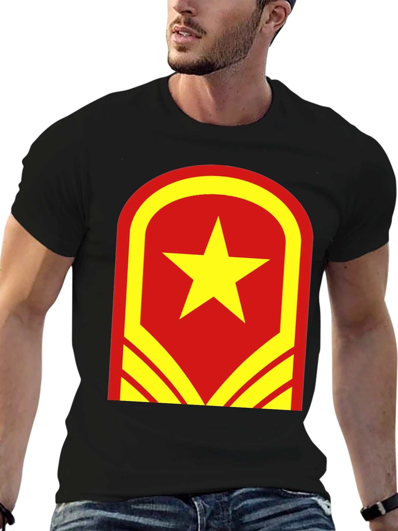 Red & Yellow Star Graphic T-Shirt - Casual Wear