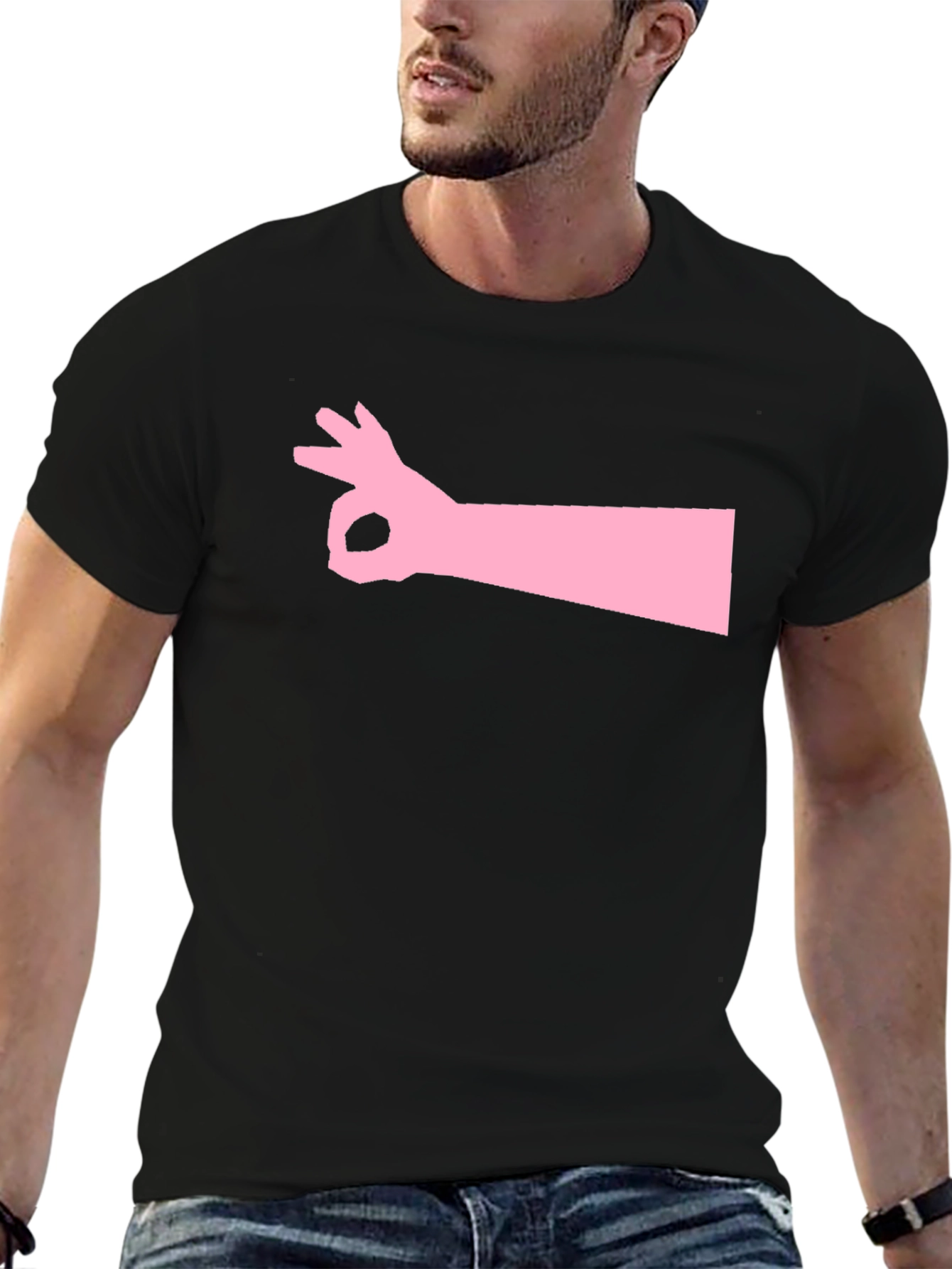 Graphic Tee: Pink Circle Game Hand Black T-Shirt