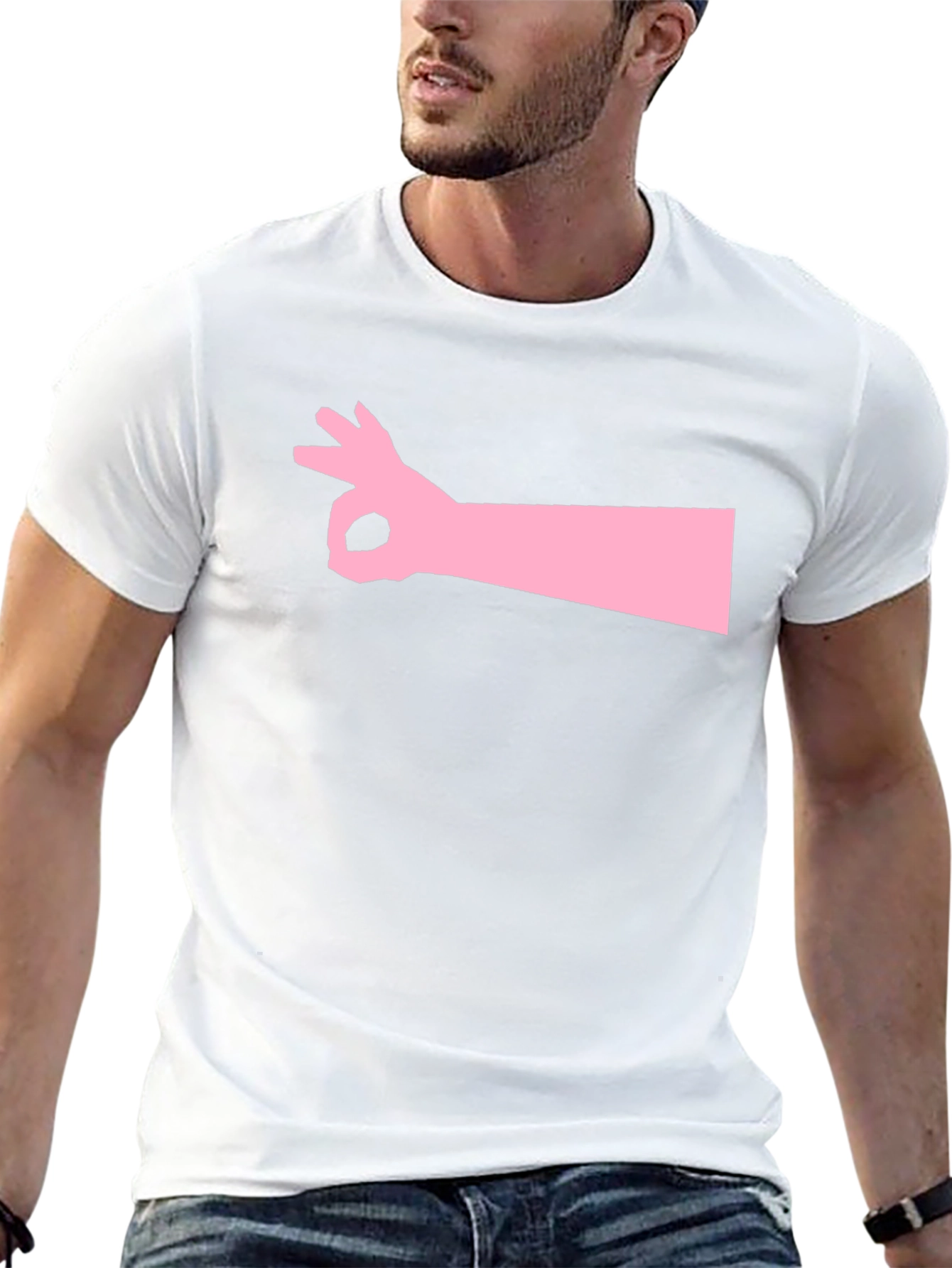 Graphic Tee: Pink Circle Game Hand Black T-Shirt