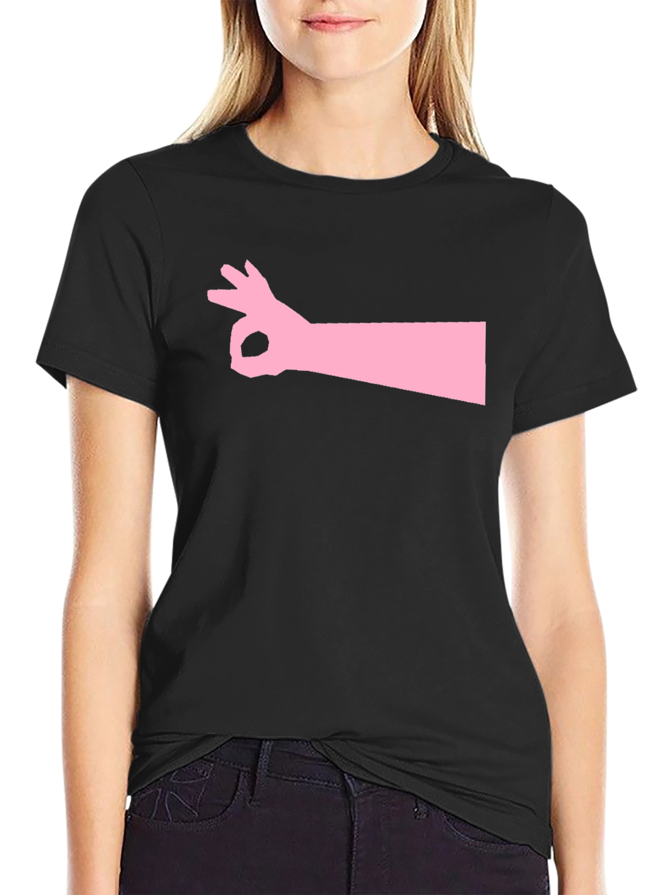 Graphic Tee: Pink Circle Game Hand Black T-Shirt