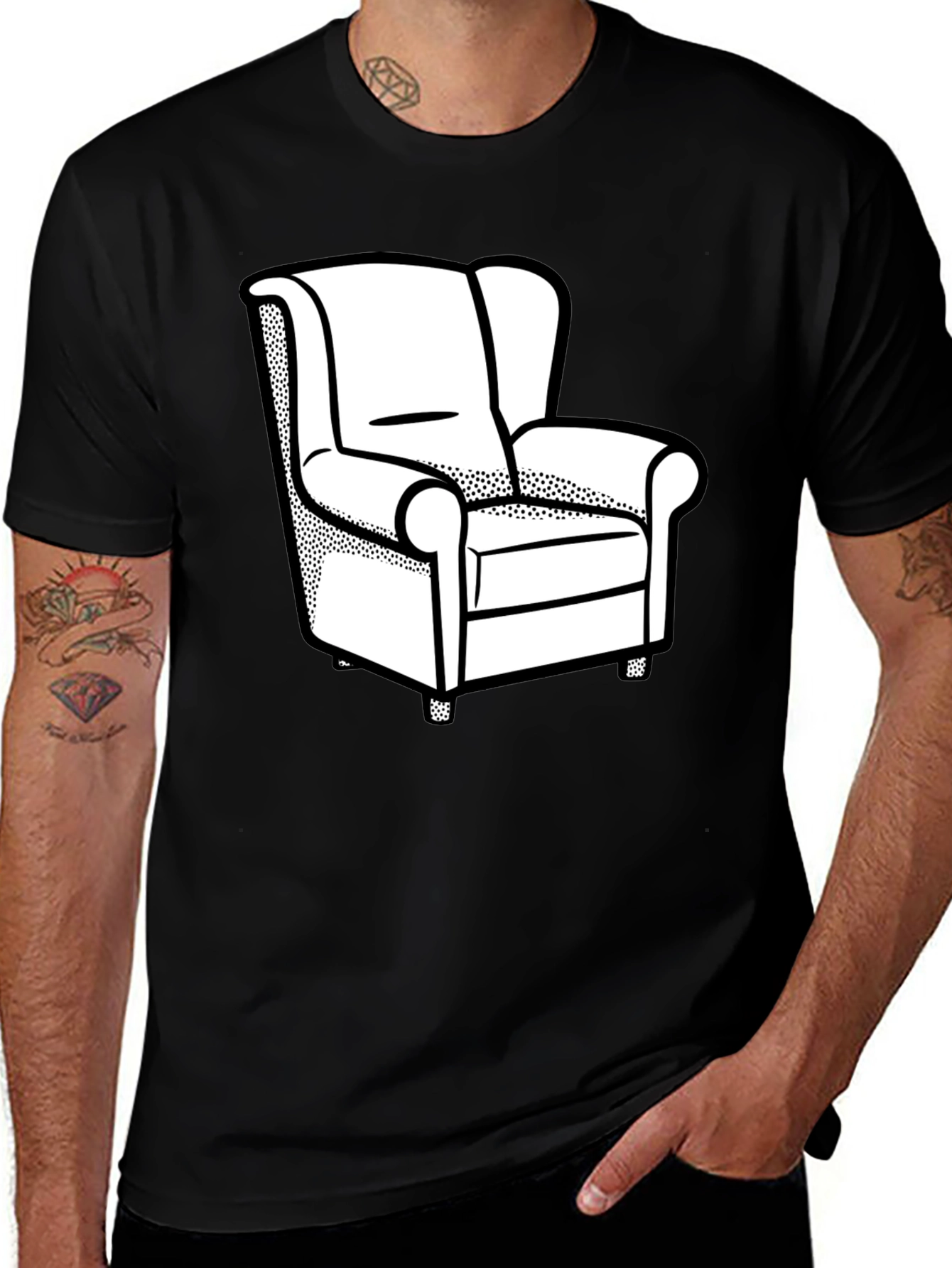 Novelty Armchair Graphic Print Black T-Shirt