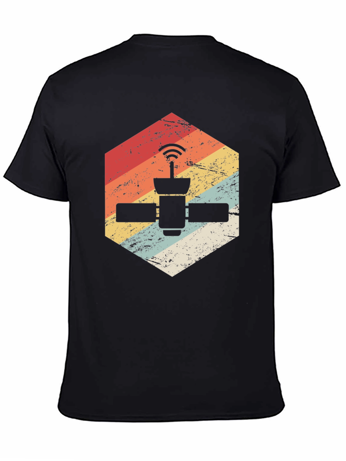 Retro Satellite Graphic Tee - Black Cotton Blend