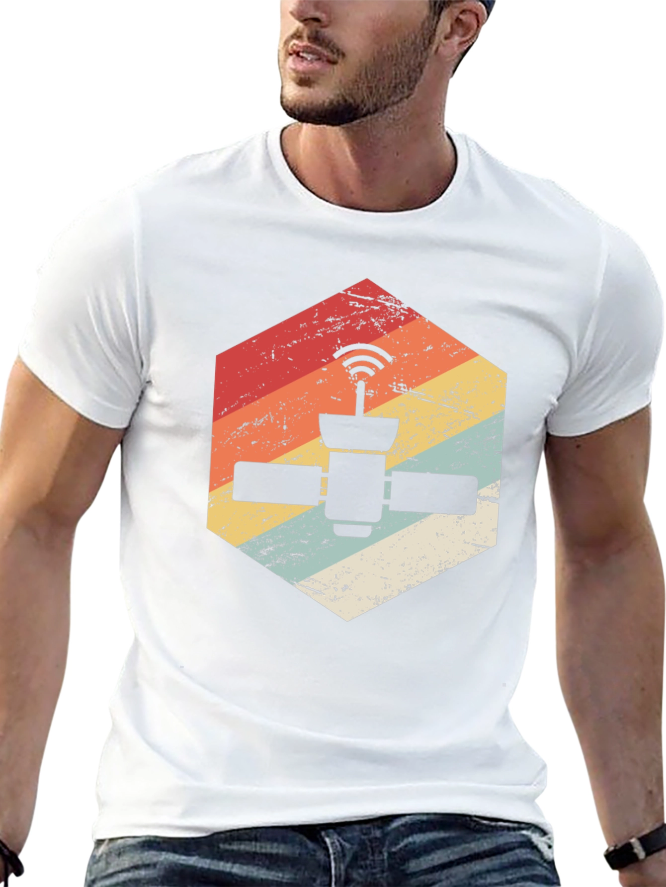 Retro Satellite Graphic Tee - Black Cotton Blend