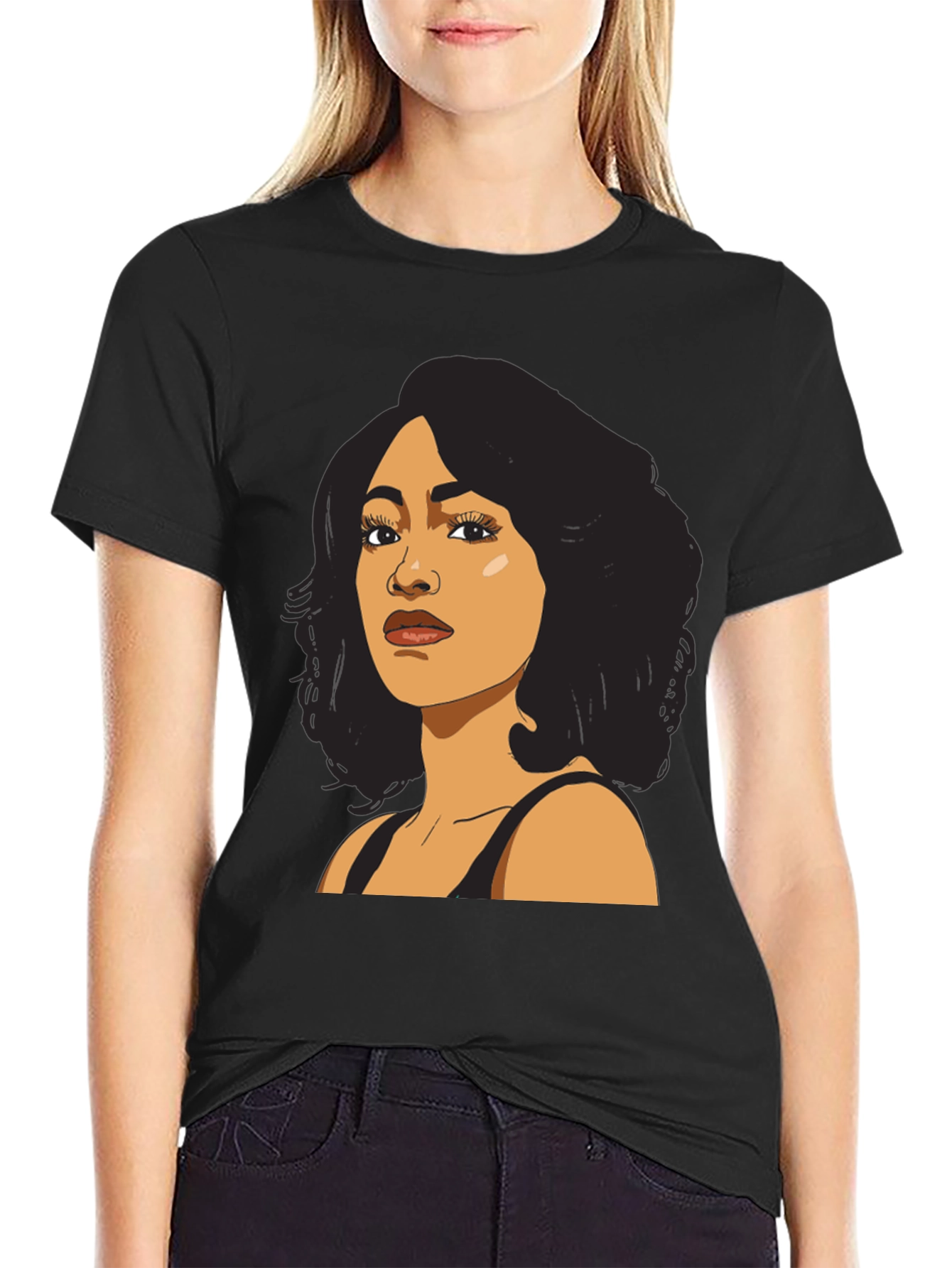 Cartoon Portrait Black T-Shirt
