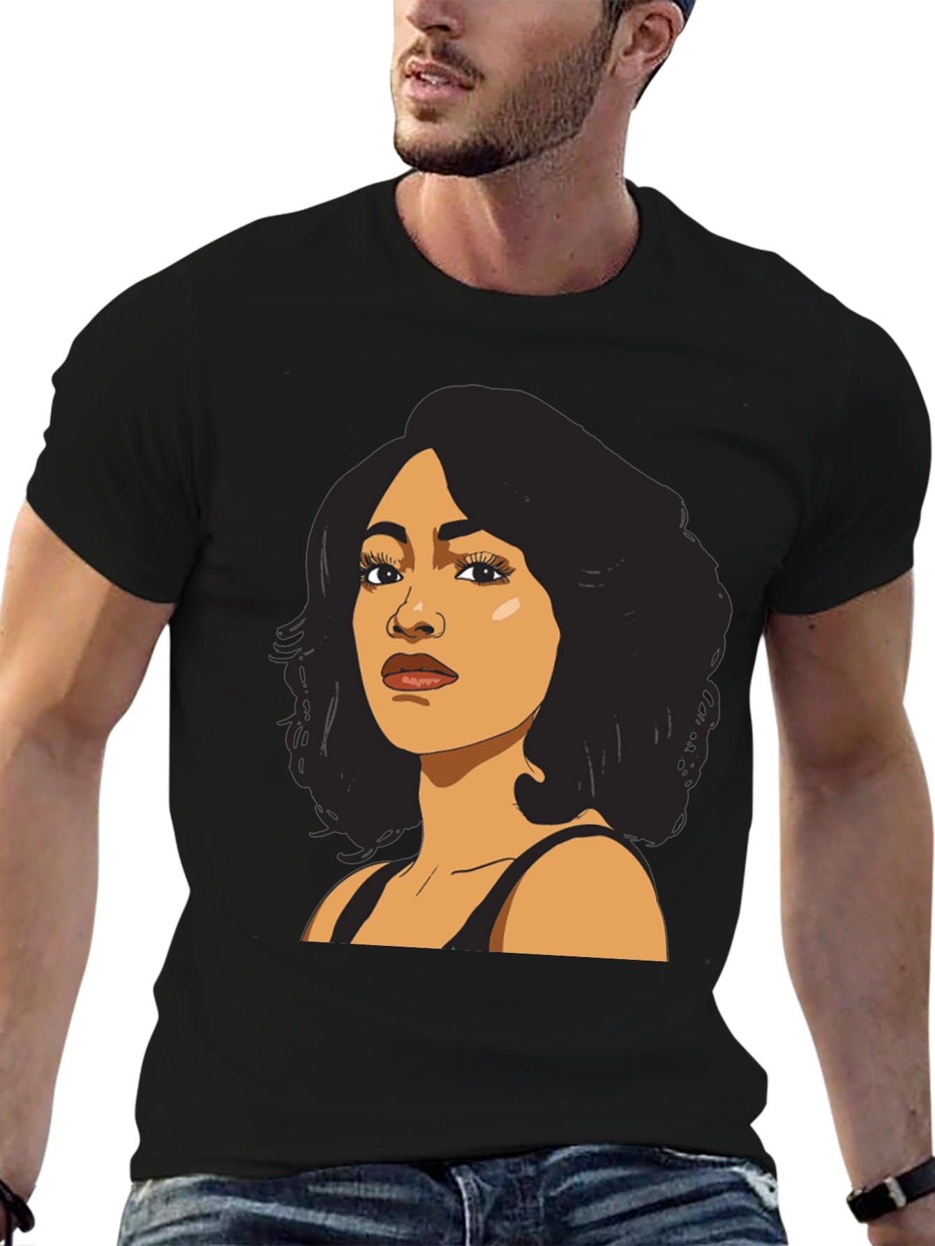 Cartoon Portrait Black T-Shirt
