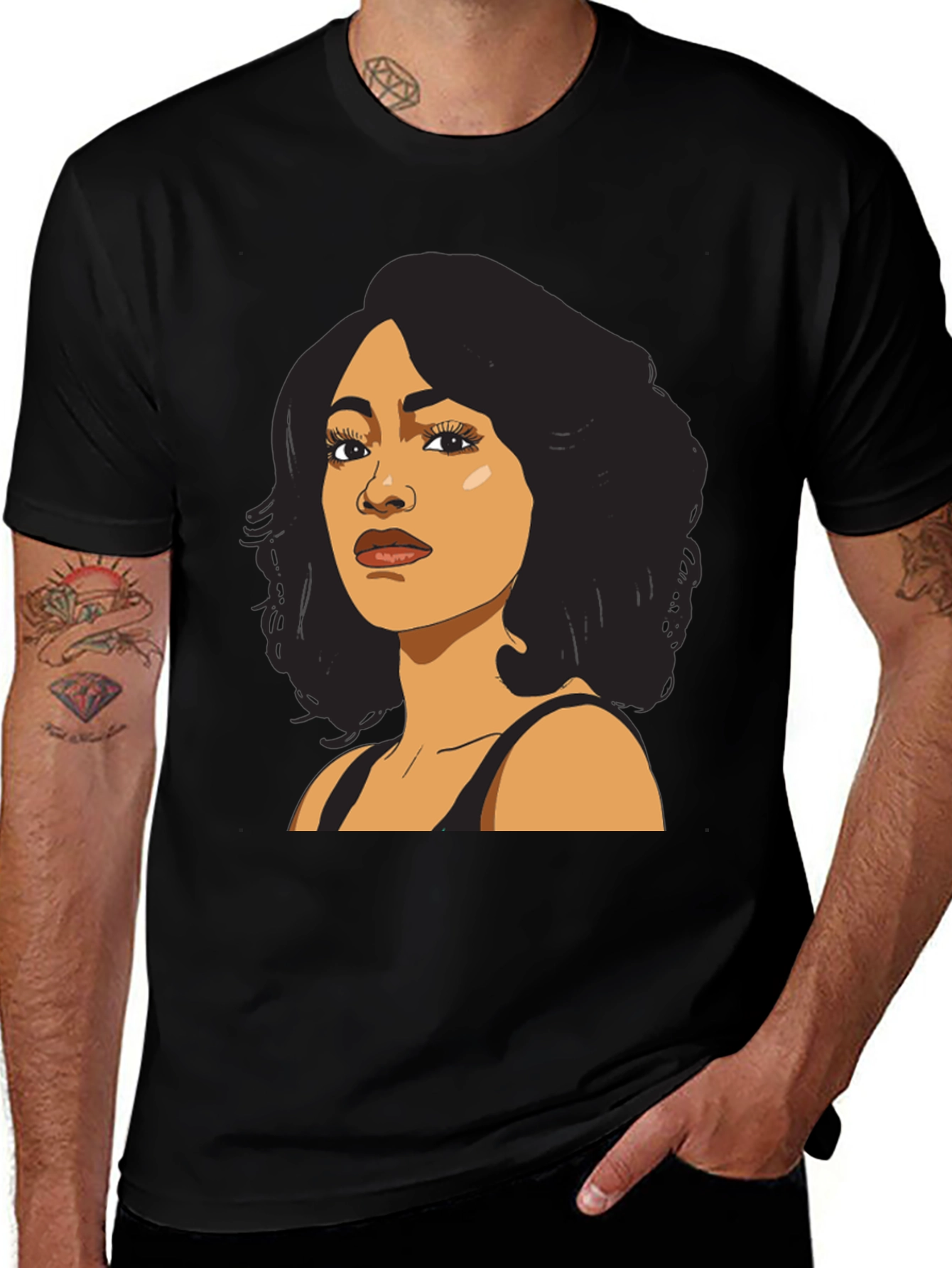 Cartoon Portrait Black T-Shirt