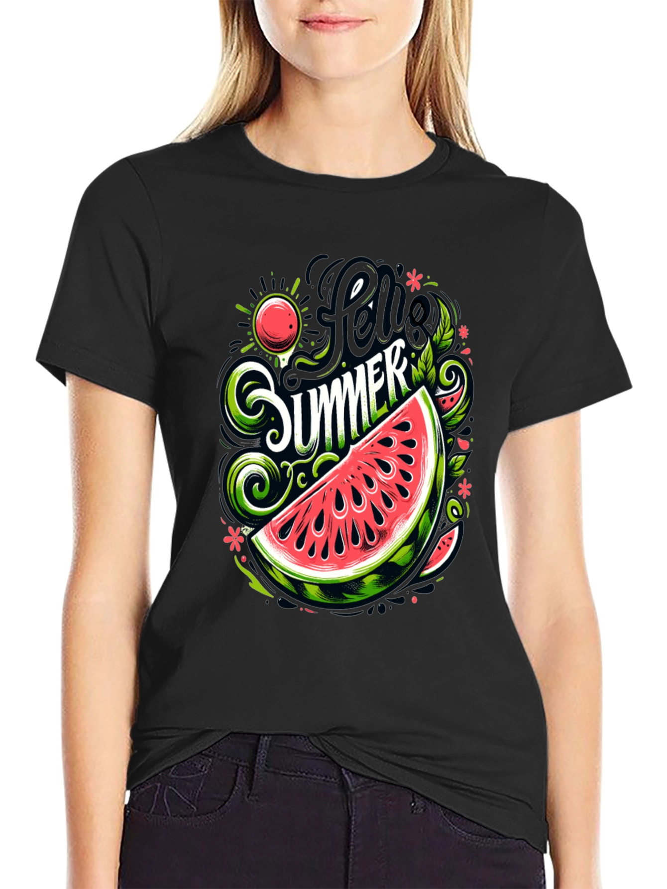 Hello Summer Watermelon Graphic T-Shirt