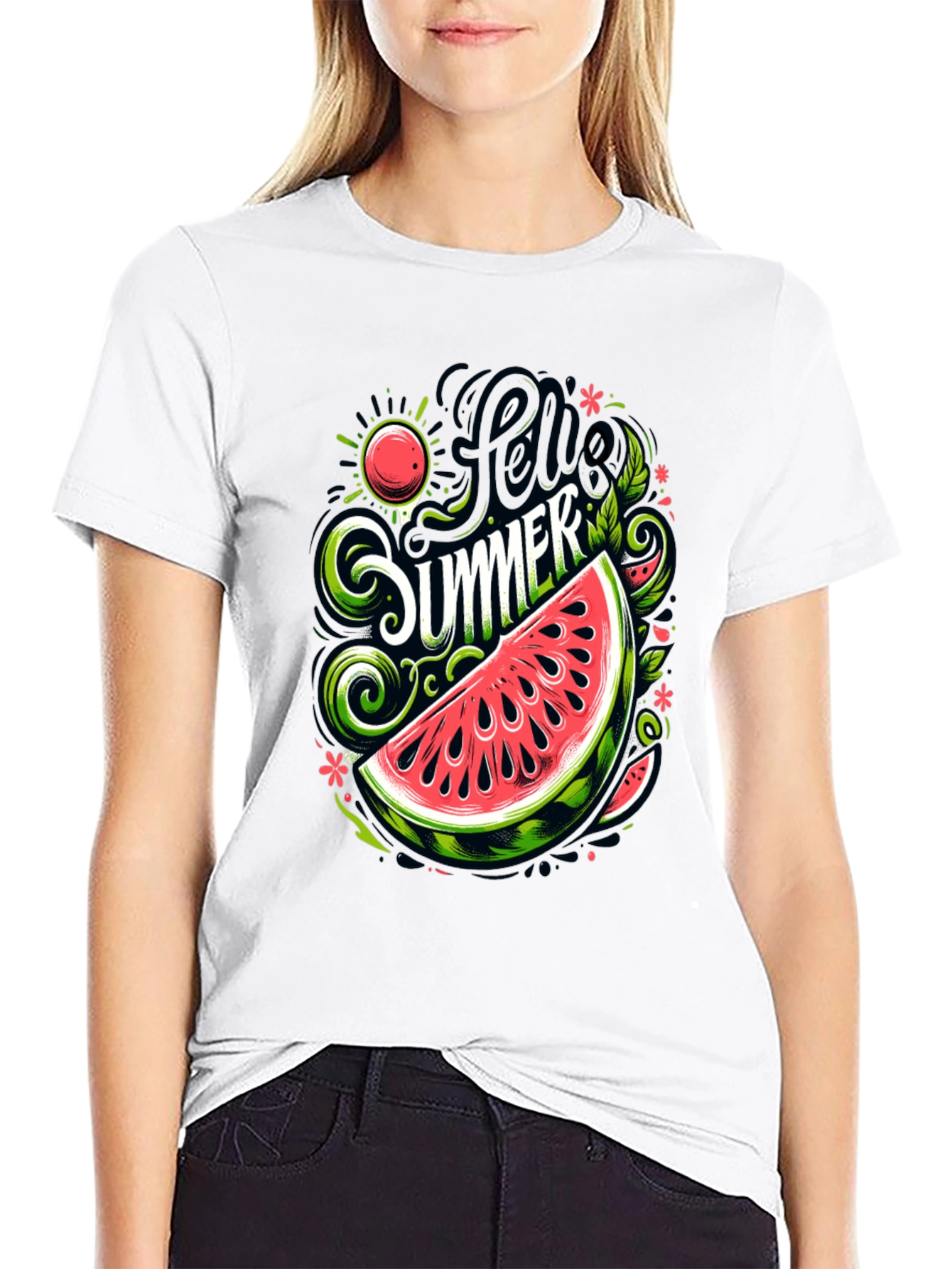 Hello Summer Watermelon Graphic T-Shirt