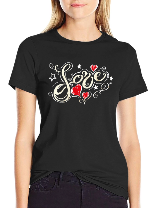 Love Heart Star Graphic T-Shirt - Black