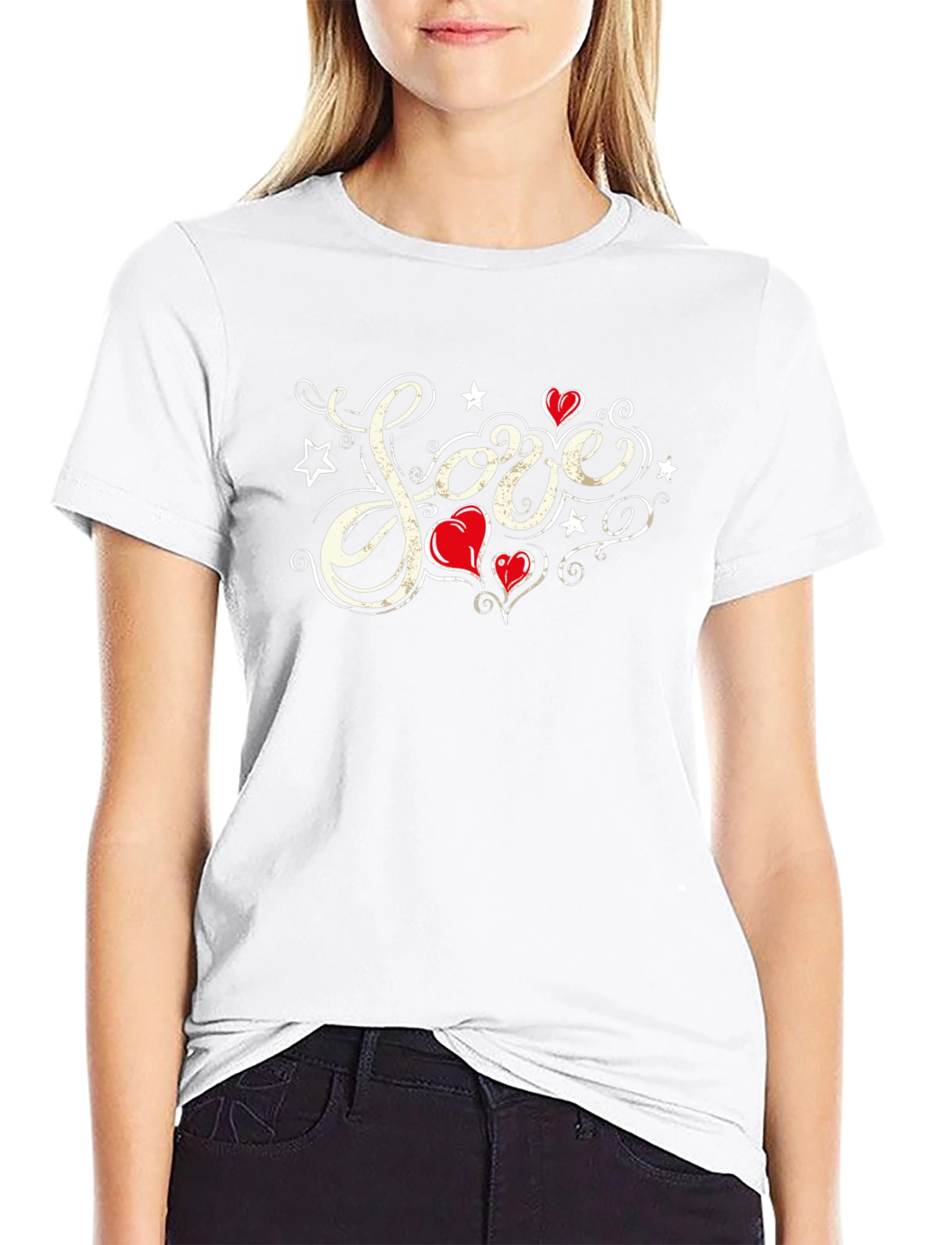 Love Heart Star Graphic T-Shirt - Black