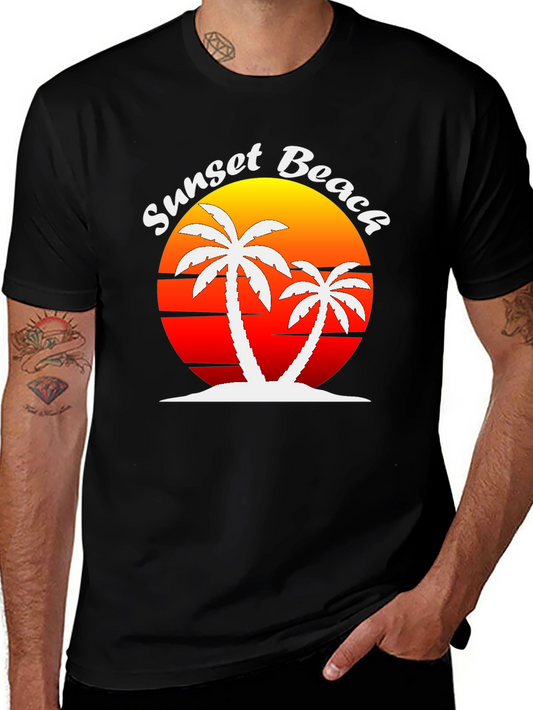 Sunset Beach Palm Tree Graphic T-Shirt