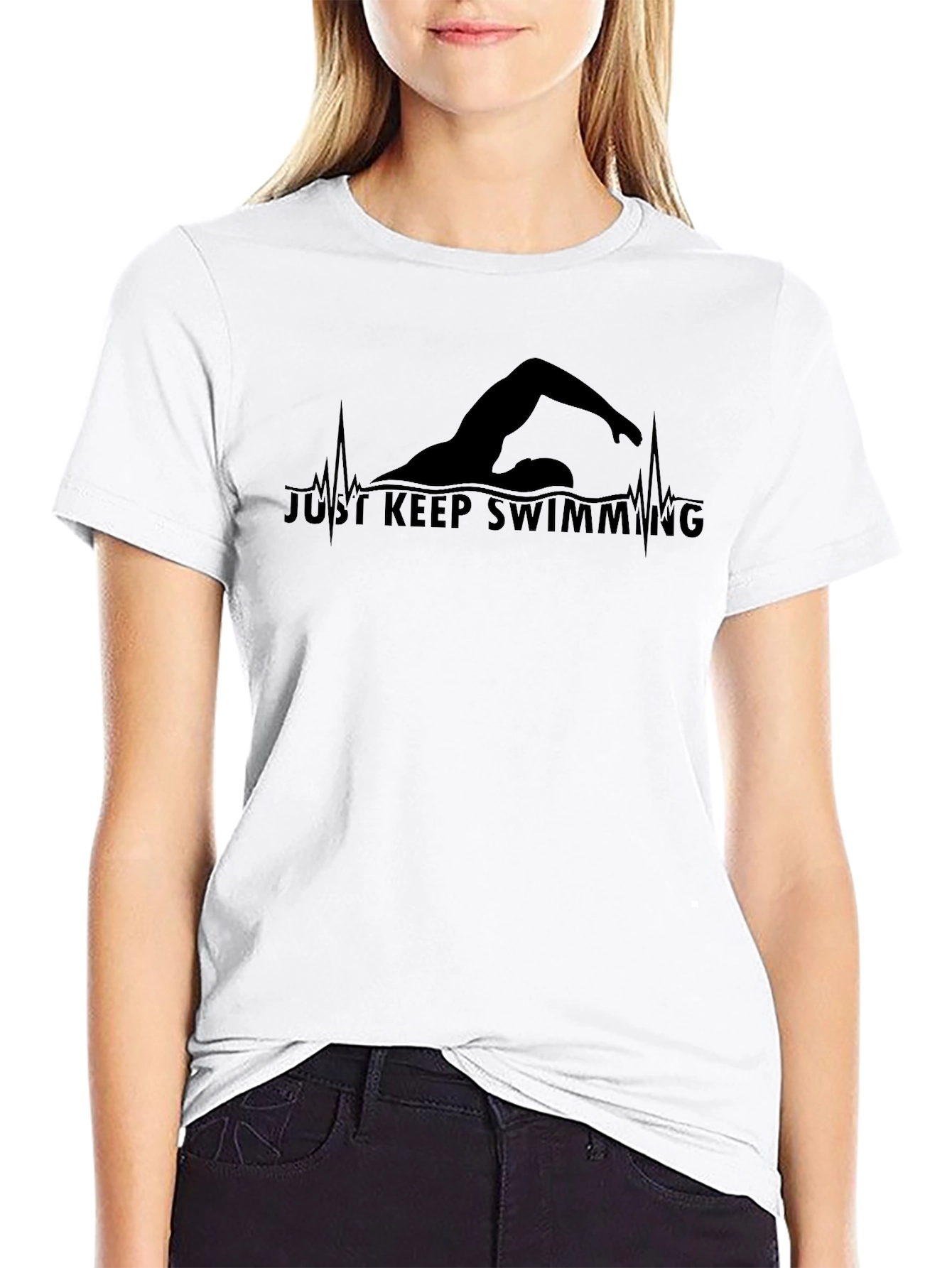 Just Keep Swimming Graphic Tee - Black Cotton Shirt