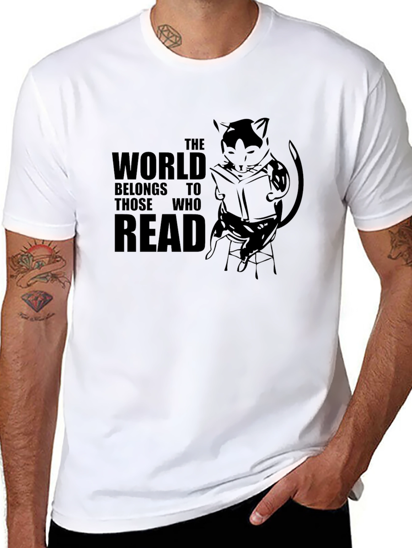 Reading Cat Graphic T-Shirt - Unisex Tee